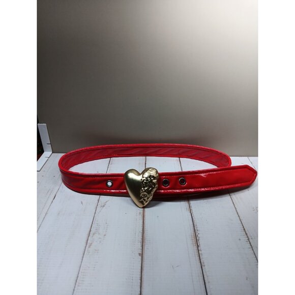 Buttery Soft Red Belt with Gold Puffy Heart Buckle 23\